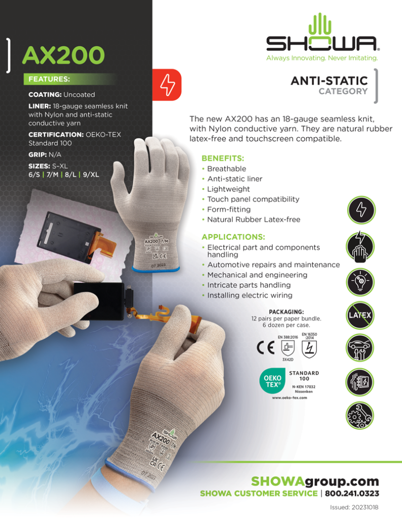 SHOWA Gloves AX200 · Antistatic Protection Gloves