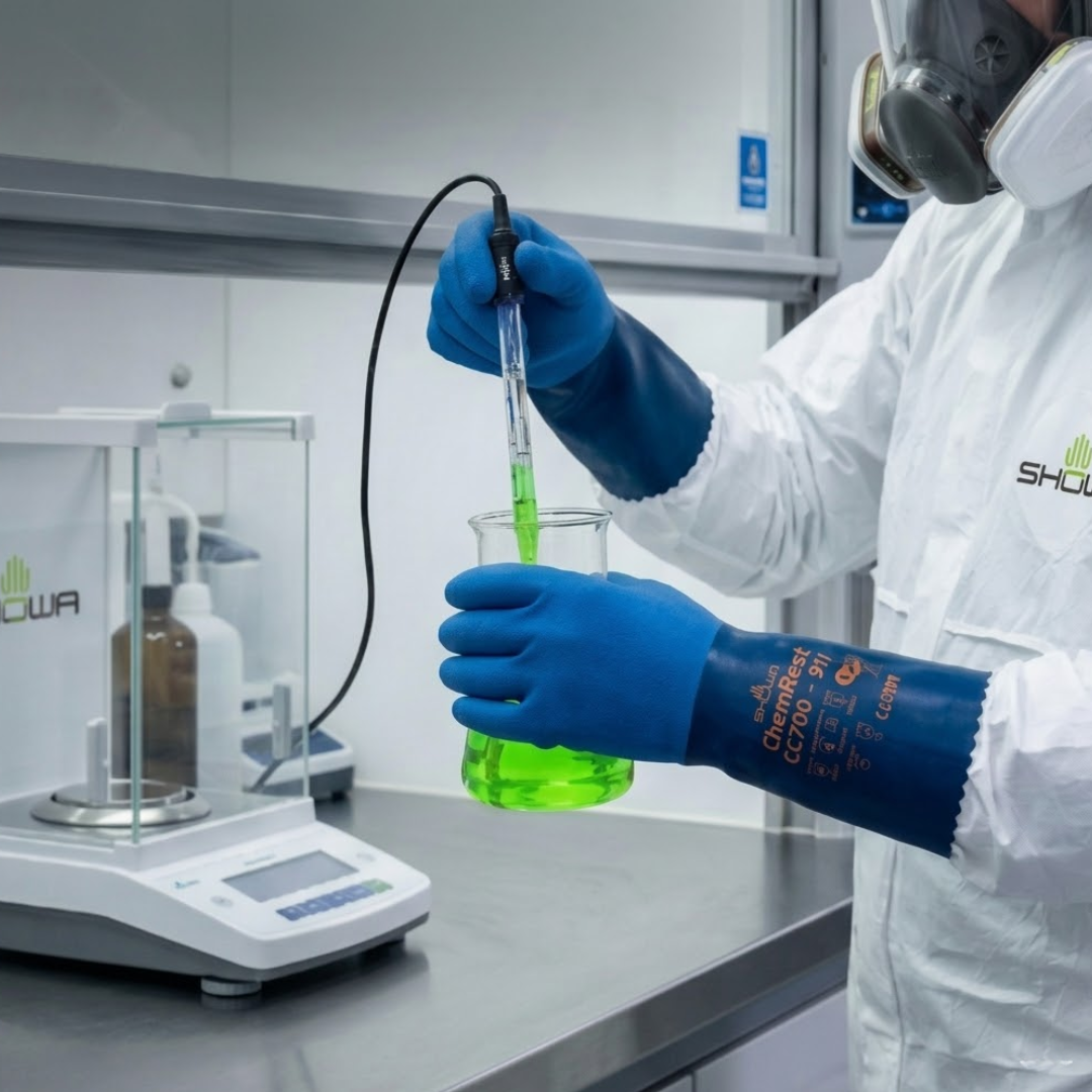 Laboratoriemedarbejder med blå handsker